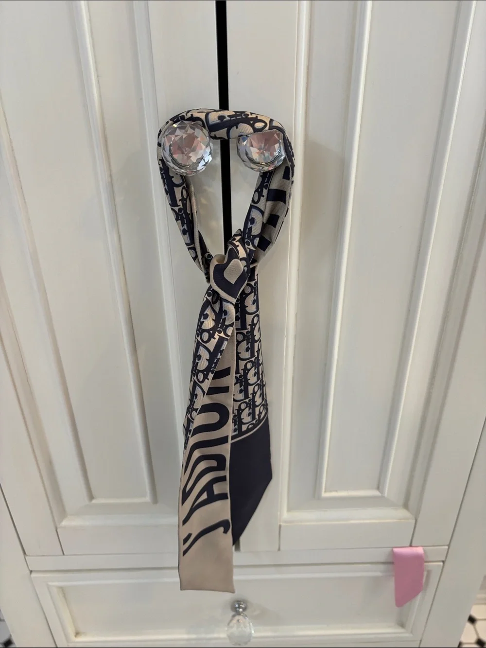 NWOT Dior Navy and Beige Monogram Silk Twilly - Picture 3 of 10